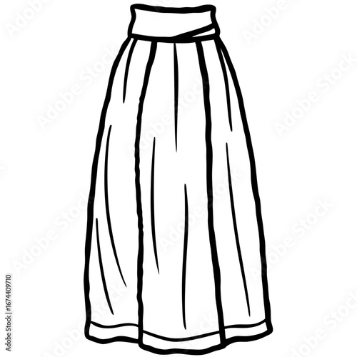 Minimalist Linen Maxi Skirt Line Art Vector Illustration