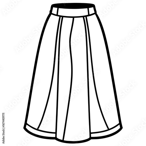 Minimalist Linen Maxi Skirt Line Art Vector Illustration