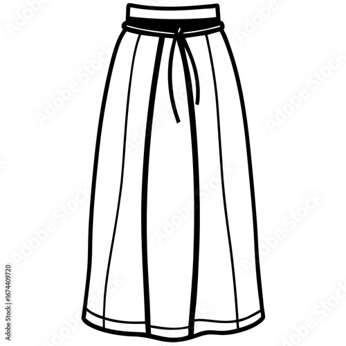Minimalist Linen Maxi Skirt Line Art Vector Illustration