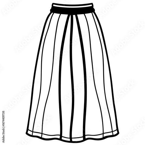 Minimalist Linen Maxi Skirt Line Art Vector Illustration