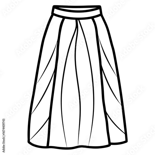 Minimalist Linen Maxi Skirt Line Art Vector Illustration
