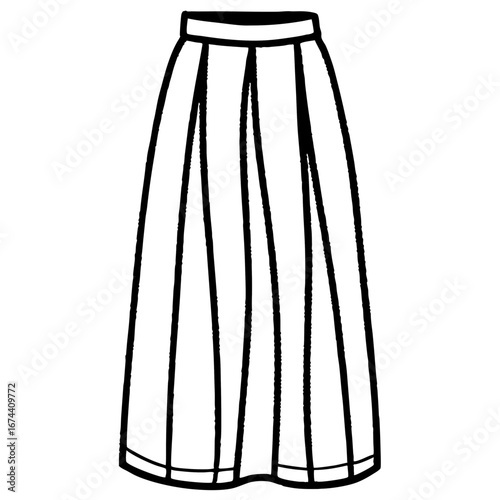 Minimalist Linen Maxi Skirt Line Art Vector Illustration