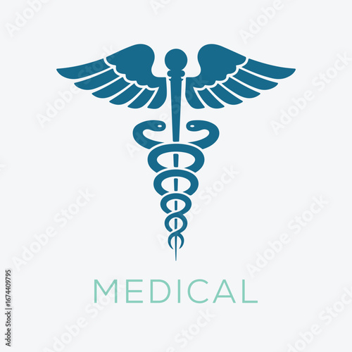 Healthcare and medicine icon winged caduceus with snakes for professional design