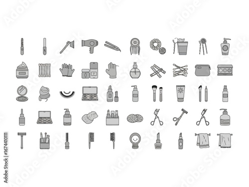 Cosmetic product collection: A comprehensive collection of beauty products arranged meticulously. Perfect for design projects.