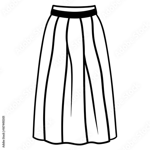 Elegant Maxi Skirt Fashion Sketch Vector on White Background