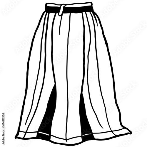 Elegant Maxi Skirt Fashion Sketch Vector on White Background