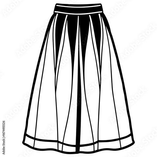 Elegant Maxi Skirt Fashion Sketch Vector on White Background