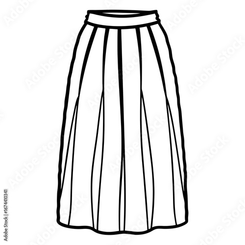 Elegant Maxi Skirt Fashion Sketch Vector on White Background