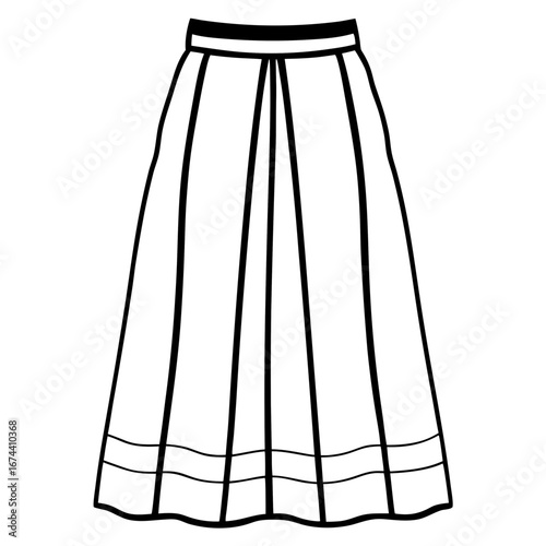 Elegant Maxi Skirt Fashion Sketch Vector on White Background