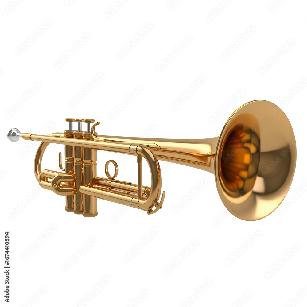 Obraz premium Golden Trumpet: Instrument Details with Transparent Background