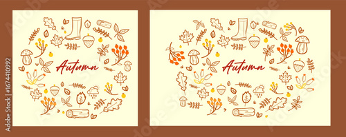 Bright Hello autumn background with colorful fall leaves, maple, and oak branches. Perfect seasonal vector design and illustration for banners, wallpapers, Thanksgiving, and nature-themed projects.