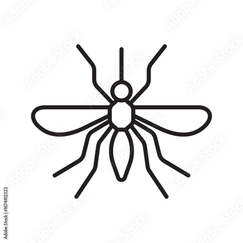 Minimal line art mosquito icon in black and white vector illustration