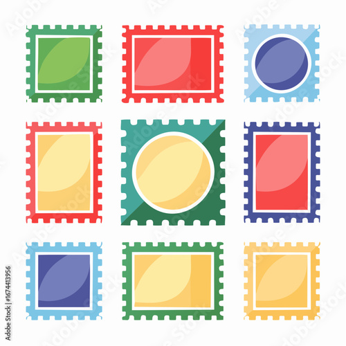 Postage stamp set. Postage stamp icons and frames vector. Mockup postage stamps. Blank postage stamp borders templates.