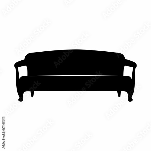 Simple black and white silhouette of an old fashioned style couch