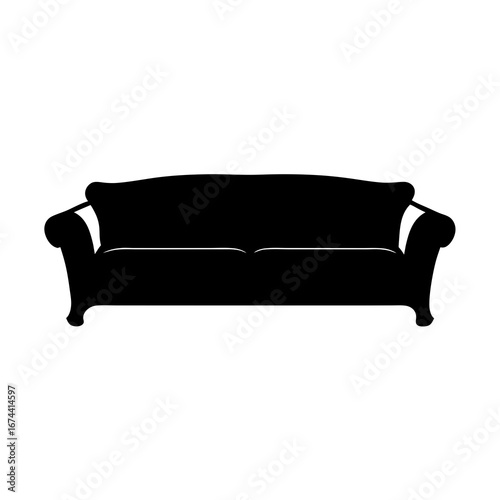 Black Silhouette Illustration of a Classic Style Sofa with Decorative Elements