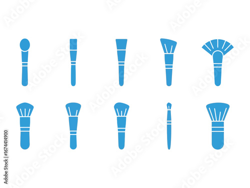 Makeup Brush Selection: A diverse set of brand new makeup brushes, each uniquely designed for precise cosmetic application, providing tools for both professional and personal beauty routines.