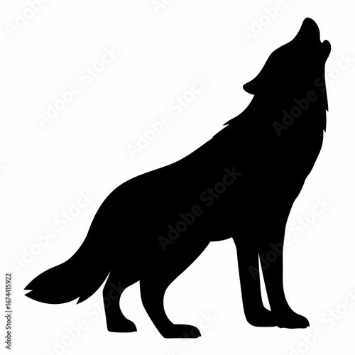 Silhouette of a Howling Wolf against a White Background Demonstrating its Loneliness