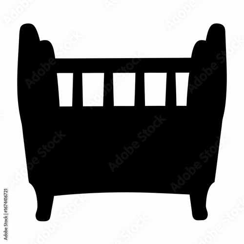 Silhouette of a classic baby crib with spindles and raised sides