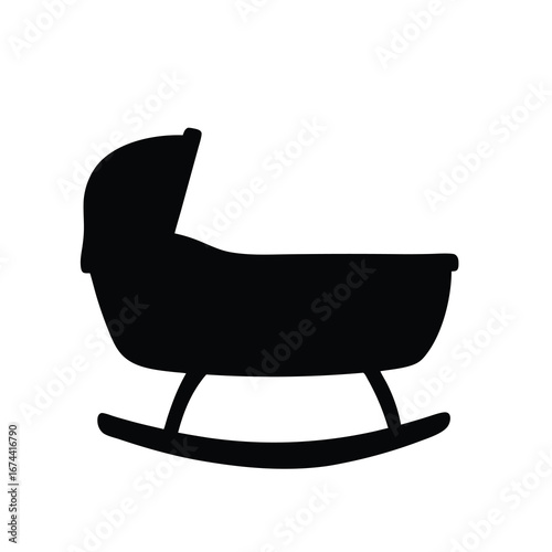 Black silhouette of a vintage rocking cradle for a baby, simple design