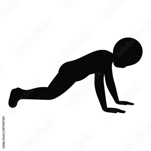 Silhouette of a person doing a pushup on a white background, exercising