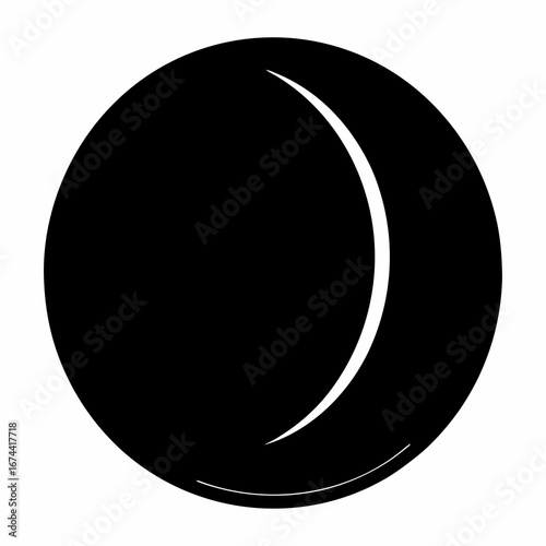 Dark waning crescent moon with thin illumination set on a white background