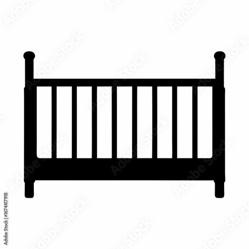 Simplified black silhouette of a baby cot or crib for nursery needs