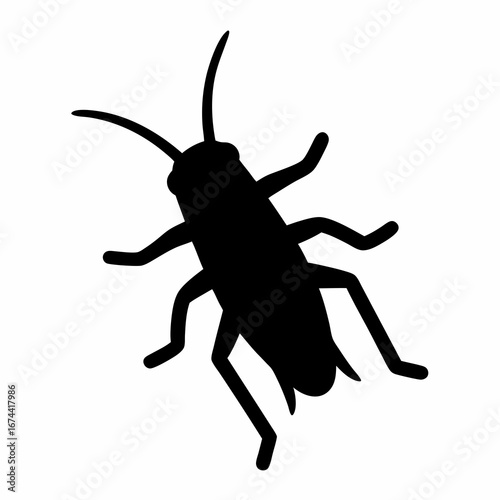 Silhouette of a cockroach insect showing antennae, body, and six legs