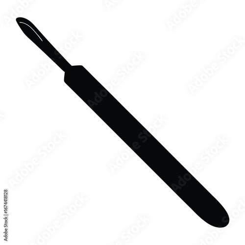 A single black scalpel tool used in surgery and medical procedures