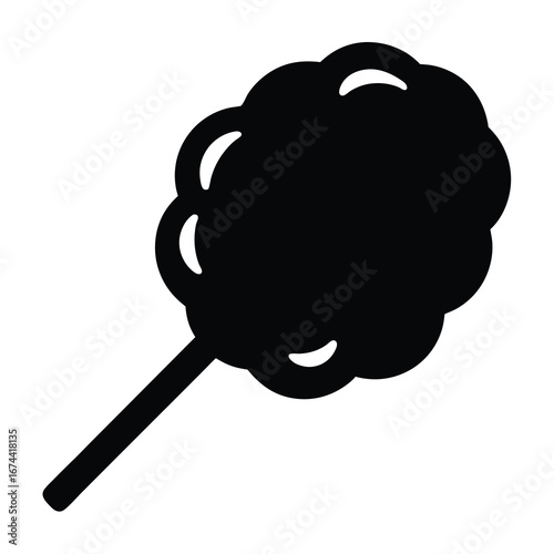 Black silhouette of cotton candy on a stick, a sweet treat icon