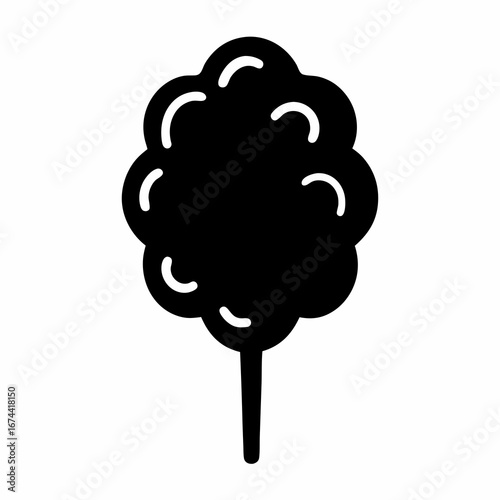 Black silhouette of cotton candy, a sweet treat, isolated on white