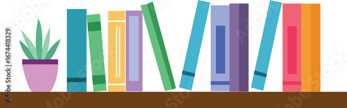 Colorful Bookshelf with Plant Decoration, Ideal for Home Library and Education Themes