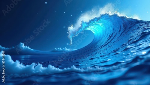 Abstract swirling blue wave, textured and vibrant, blue, background