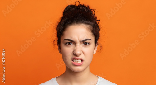 Young woman with a disgusted or skeptical expression on her face