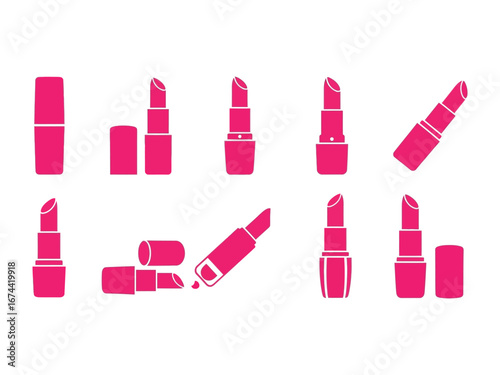 Lipstick Collection: A stylish assortment of lipstick in various angles. capturing the glamour and allure of the makeup and beauty industry.