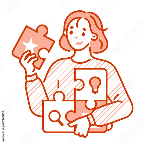 Woman solving puzzle with focus