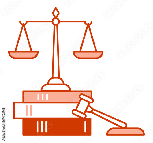 Judge gavel, scales, and law books