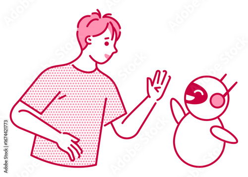 Man high-fiving artificial intelligence assistant