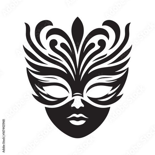 Mardi Gras mask vector silhouette outline logo design concept illustration