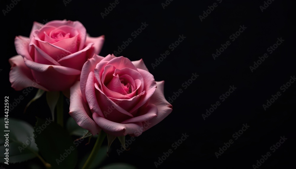 Fototapeta premium Sophisticated pink rose bouquet on dark black background, bouquet, roses