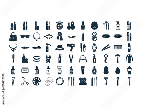 Elegant Essentials: A curated assortment of cosmetic products and beauty accessories elegantly arranged, a visual ode to personal care and style. 