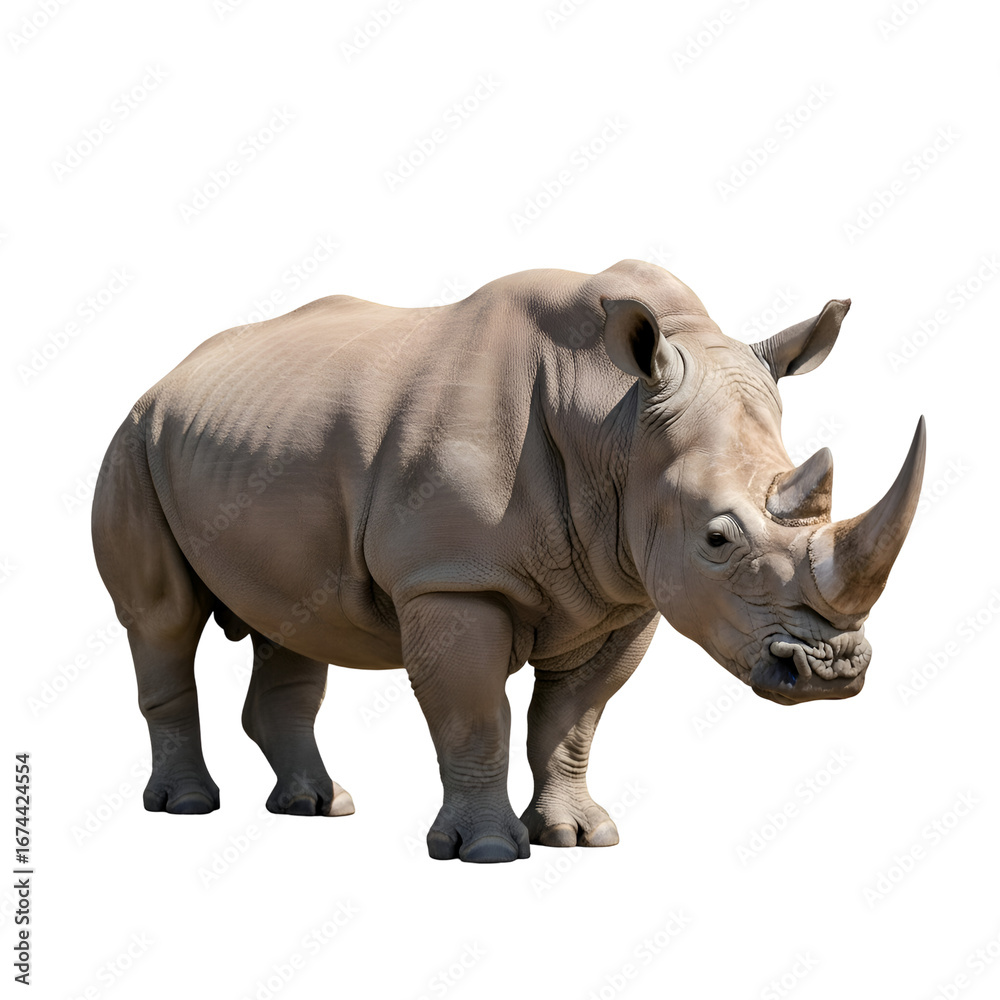 Naklejka premium Rhino Stands Majestically, a Powerful Creature with Transparent Background Image