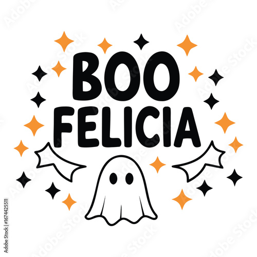 Spooky fun boo felicia halloween design with ghost and stars