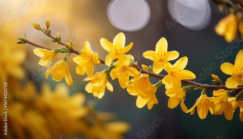 bright yellow forsythia flowers on branch create cheerful and vibrant display perfect for springtime decor or floral arrangements
