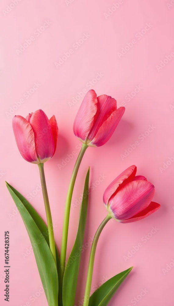 Fototapeta premium Delicate tulip petals on pale pink background, spring flowers, pastel