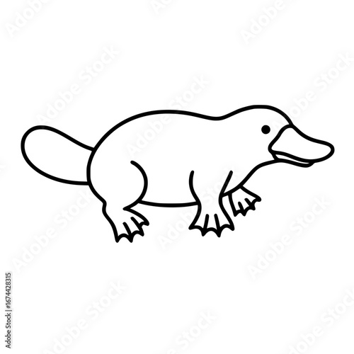 Minimal, thin-stroke outline of a platypus 