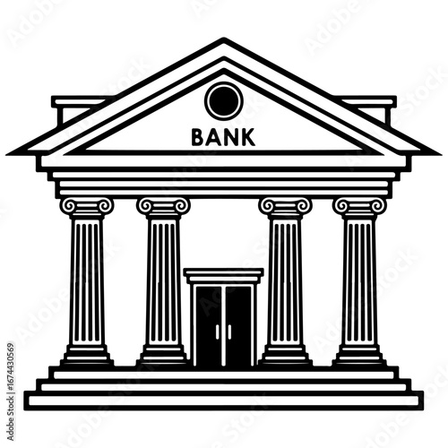 Bank or Financial Organizations building or iconic Building icon, black and white, vector