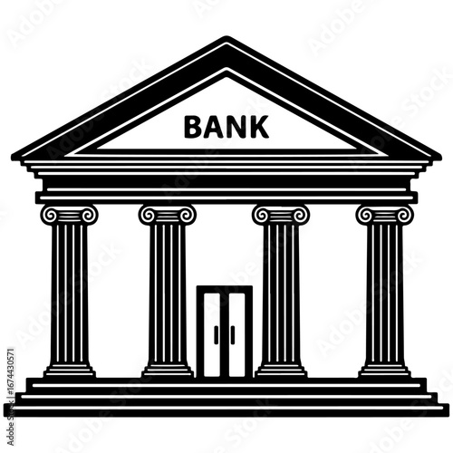 Bank or Financial Organizations building or iconic Building icon, black and white, vector