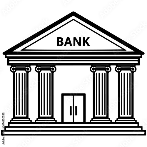 Bank or Financial Organizations building or iconic Building icon, black and white, vector