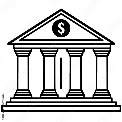Bank or Financial Organizations building or iconic Building icon, black and white, vector