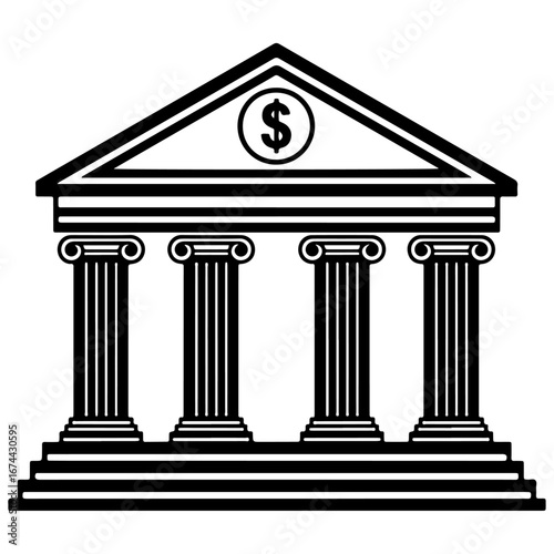 Bank or Financial Organizations building or iconic Building icon, black and white, vector